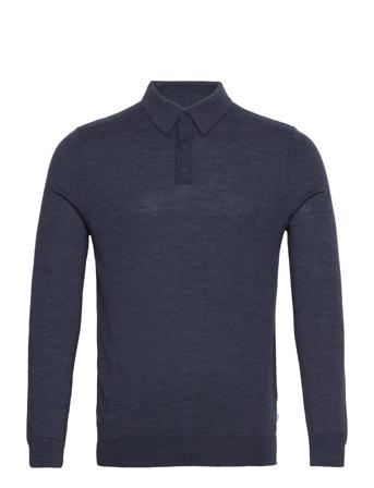 Johannes Merino Polo Knit Tops Knitwear Long Sleeve Knitted Polos Navy Kronstadt