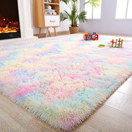Enhörningsmatta för rummet 60 X 120cm, Pastellmatta för barn, Shaggymatta för barnrum, Mjuk babymatta, Luddig matta för vardagsrummet