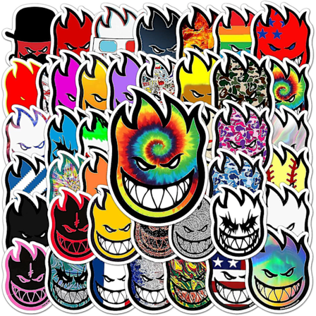 50 stk. Seje Spitfire Farverige Brandmand Doodle Vandtætte Klistermærker, Søde Sjove Trendy Farverige Klistermærker Til Laptop, Telefon, Skateboard, 