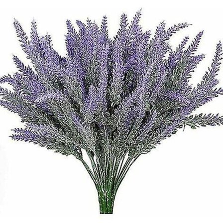 7 stk. Lavendel Kunstige Blomster Falske Blomster Lilla Buske Grønt Buskads Falsk Til Blomsterbuket Krans Krukke Altan Terrasse Hjem