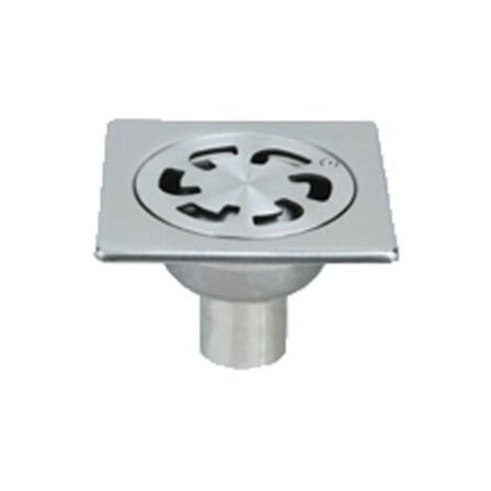 Gulvrist i rustfritt stål 100x100 mm - vertikal utløp Ø40