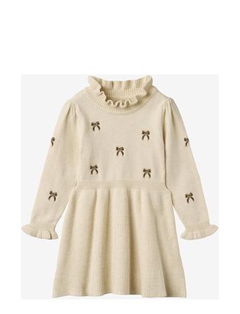 Benna Bow Dress Dresses & Skirts Dresses Casual Dresses Long-sleeved Casual Dresses Cream Fliink