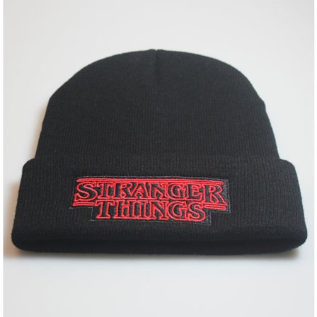 Stranger Things: Alfabet Broderet Strikket Hue, Strikket Beanie, Strikket Beanie, Hætte Beanie Sort flad justerbar