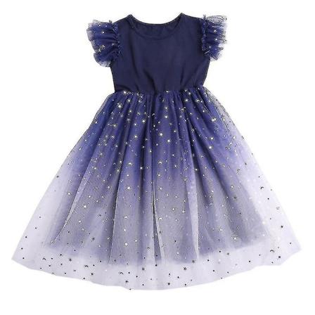 Barnflicka Stjärnhimmel Gradient Prinsessklänning Tävling Födelsedagsfest Tutu Tulleklänningar 7-8 Years