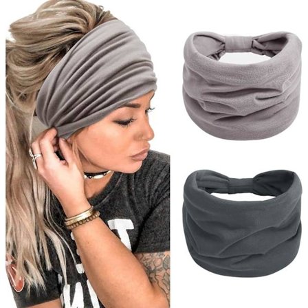 Hovedbånd til kvinder, bredt pandebånd, boho-stil, sportspandebånd, yoga-hovedbånd (grå)