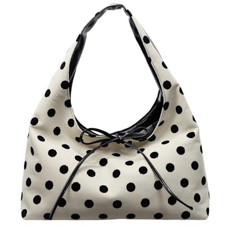 Stor Slouchy Tygväska med Rosett & Polka Dot-design, Mångsidig Hobo-väska för Arbete, Resor och Daglig Användning.