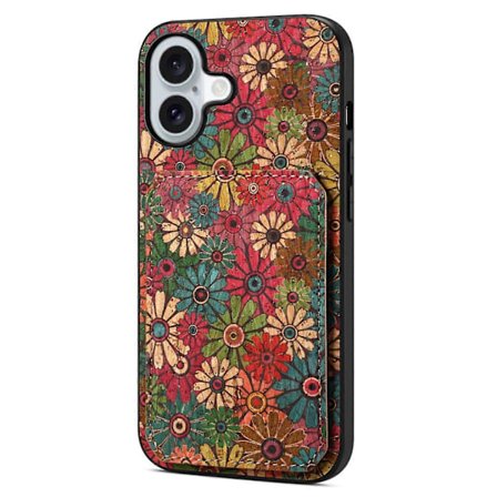 Fodral till iPhone 16 med Korthållare Blomdesign Läder Telefonskal Ställ