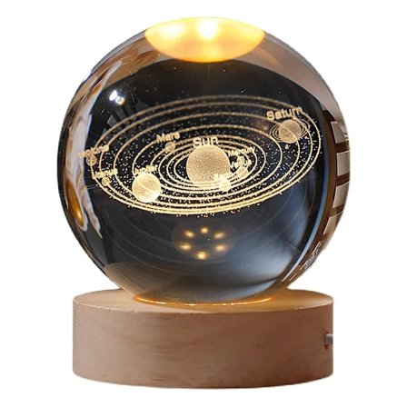 Dekorativt lys 3D krystallkule med gravering inni og varmt lys, galakse