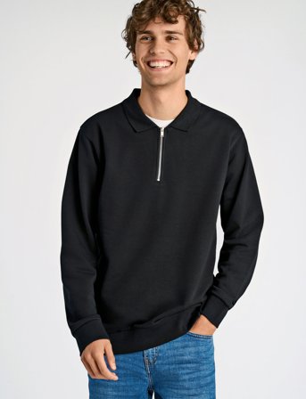 Lindbergh Jersey Pique W Zip L/S - Black - XL