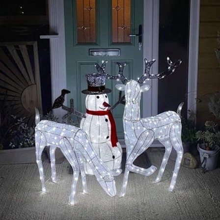 Festpynt - Rudolf & Bambi LED Hvid + Lyskugle Snemand