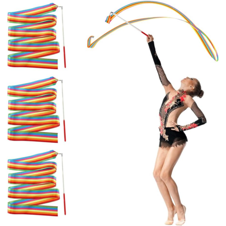 3 kpl lasten voimistelunauhoja 2 m rytmisen voimistelijan nauha 30 cm tangolla moniväriset voimistelu-tanssi nauha aikuisten kuntoiluun taiteelliseen 