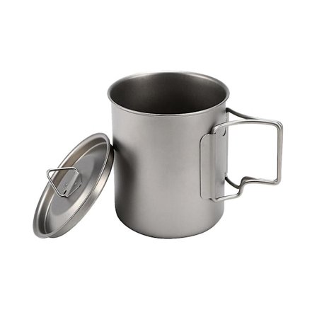 Ultralett titanbeger, bærbar kopp for utendørs bruk, camping, piknik, vannkruse med sammenleggbart håndtak, 750 ml titan ku