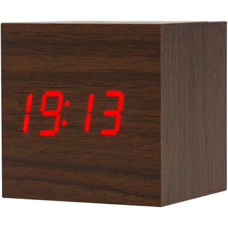 Vækkeur Træ LED Lys Mini Cube Skrivebordsvækkeur Viser Tid Dato Temperatur