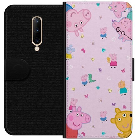 Kompatibelt Lommeboketui til OnePlus 7 Pro Peppa Gris med en baby i armene, mamma gris motiv i fargerik og myk barneillustrasjon med hjerter