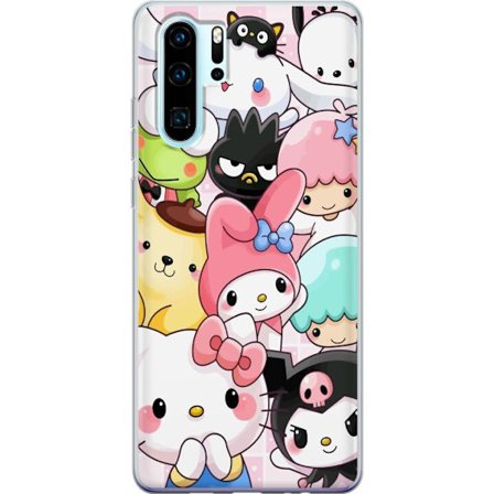 Kompatibelt Mobildeksel til Huawei P30 Pro Tett mønster av søte figurer med store øyne i ulike farger og uttrykk med LABUBU-tekst