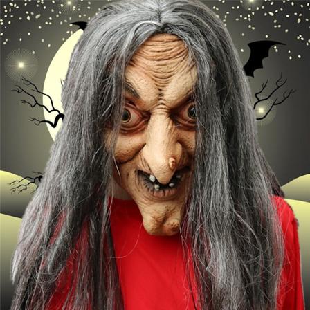 Skräckmask Script Killing NPC Man och Kvinna Mask Huvudbonad Rumsflykt Spökhus Kvinnlig Spöke Klänning Halloween Dans Gray-haired witch (wig included)