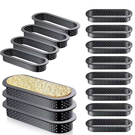 12 STK 5 tum oval tårtring Värmebeständig perforerad tårtmoussering Non-Stick Bakplåt Form