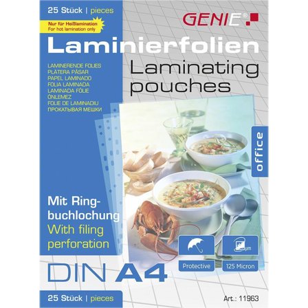 GENIE Laminiertaschen 25 A4 - Folien mit Ringbuchlochung