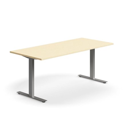 Desk QBUS, straight, 1800x800 mm, T-frame, silver frame, birch