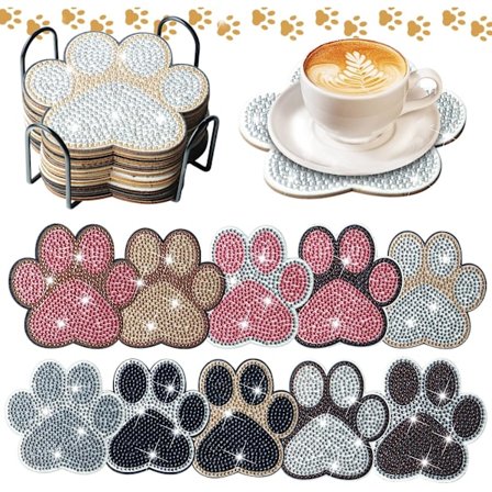 10 st Hundtassformade Diamantmålning Underlägg Kit DIY Husdjurs Tass
