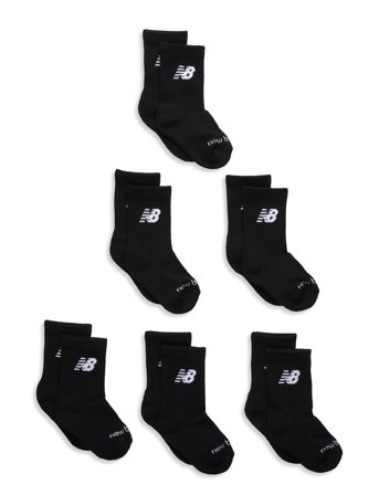 New Balance Youth Daily Essentials Cushion Crew Socks 6 Pack - Black - 23-28
