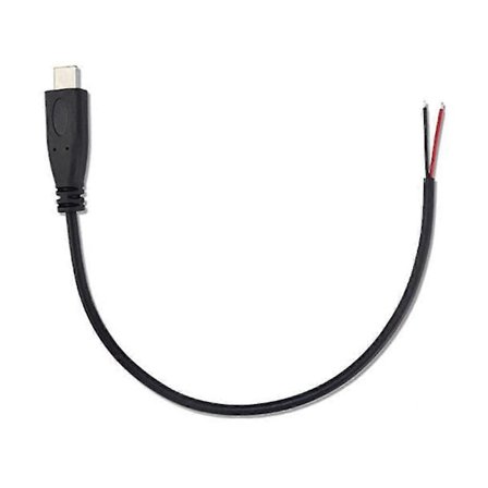 USB C Pigtail 2-pinners strømkabel, bar kabel, linje 22AWG, støtter 5V 3A lading, 25 cm rett hode