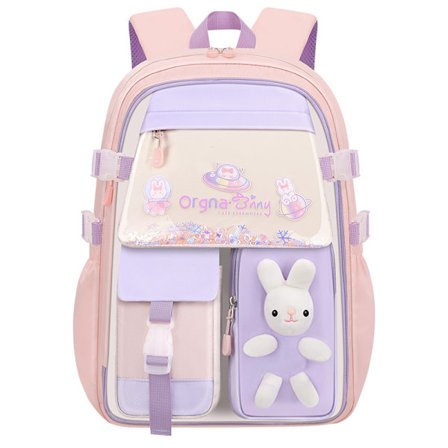 Kawaii Ryggsekk for Skolen, Søt Kawaii Estetisk Ryggsekk Skoleveske Enkel og Trendy (Rosa Kanin)