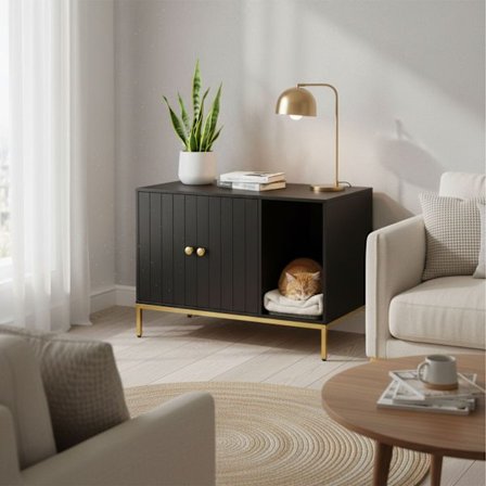 Kattsandskåp, träeffekt, metallram, 2 dörrar