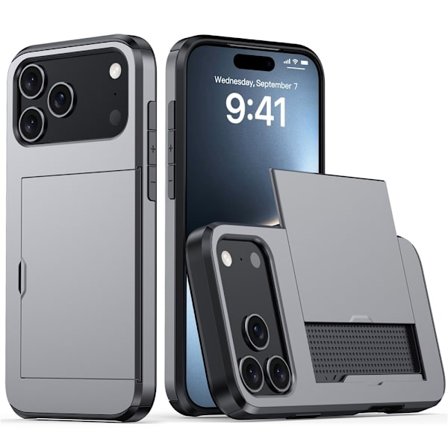 iPhone 17 Pro Skal Hybrid Med Kortfack Grå