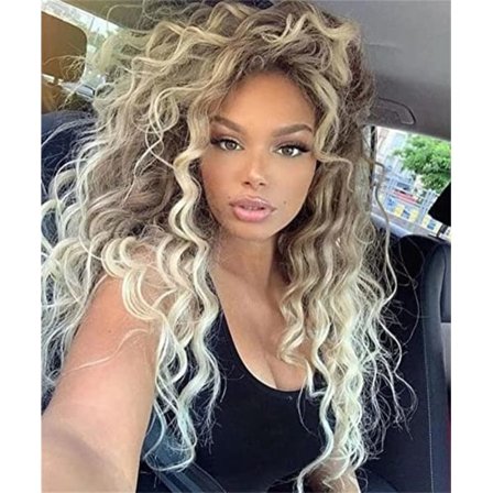 QD-Lang krøllet bølget paryk grå blond kvinde blandet blond krøllet paryk