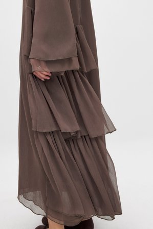 NA-KD Kaftan en mousseline à manches longues et volants - Caftan - Marron - EU 40