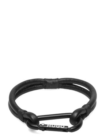 E-Leathercord-Bra Armbånd Smykker Svart HUGO*Betinget Tilbud
