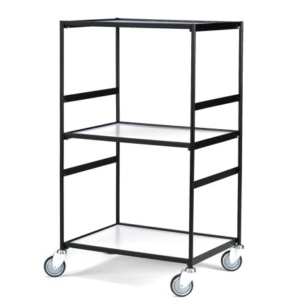 Regalwagen LINER mit 3 Böden, TK 300 kg, 850 x 640 x 1460 mm, weiß/schwarz