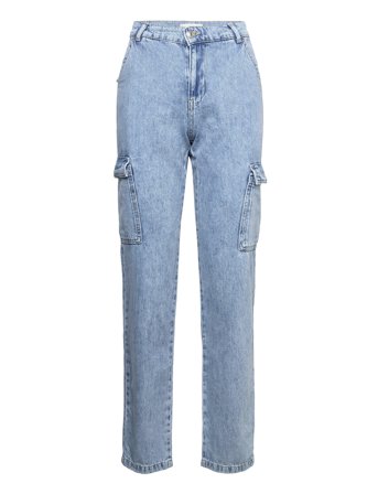 Pocket Cargo Jeans Rette Jeans Blå Mango*Betinget Tilbud