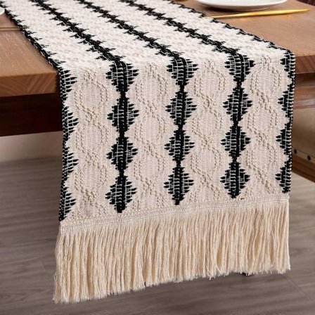 Flettet bordløber bomuld linned bordløbere med kvast lang creme bordløber macrame bordløbere til rustik hjem spisebordsdækning (30*180cm)