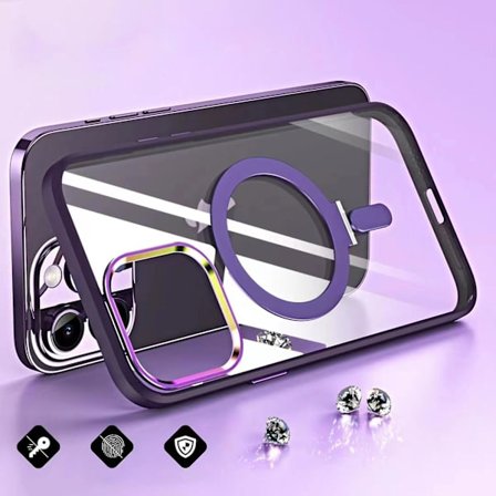 Magsafe Clear Case Kompatibel med Iphone 15 Pro Max, Mjuk TPU-ram + Hård PC Bakre cover med osynligt stativ