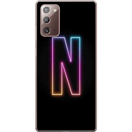 Kompatibelt Mobilskal till Samsung Samsung Galaxy Note20 Minimalistisk neonbokstav N i färgskiftande ljus mot svart bakgrund