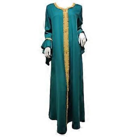 Löysä Dubai Casual Kaftan Robe-Mekko, Kirjonta, Muslimimekko Naisille (XL Vihreä)