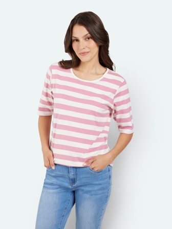 JENSEN - Kortærmet T-shirt - Rosa / Hvid - Stribet