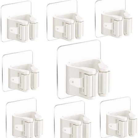 8-pack självhäftande väggmonterade kvast- och mopphållare, ingen borrning, KLB