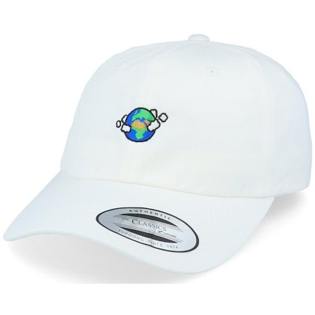 Iconic - Vit unconstructed Keps - Planet Earth White Dad Cap @ Hatstore