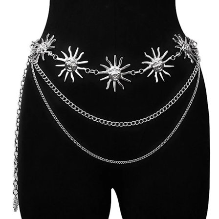 Dame Vintage Allmatch Hip Hop Stil Punk Midjekjede Kjole Cummerbands Damebelte Sol Midjebånd Sølv Sølv 2