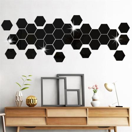 36 stk 3D-spejl vægdekoration Hexagon akryl til hjem soveværelsesindretning sort