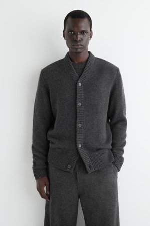 COS Men's Cashmere V Neck Cardigan Sweater in Grey