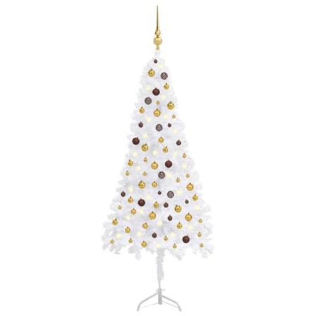 Plastgran För Hörn Med Led Och Julgranskulor Vit 210 Cm Pvc