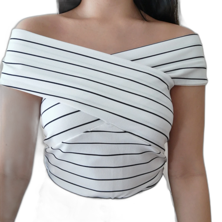 Randig off-shoulder topp