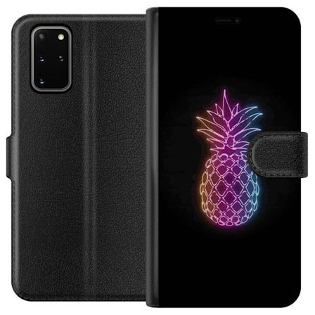 Kompatibelt Plånboksfodral till Samsung Samsung Galaxy S20+ Neonillustration av ananas i färgglatt ljus mot svart bakgrund