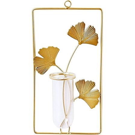 Hengende Planter Vase, Veggmontert Plante Terrarium Blomster Vase Glass Reagensrør Planter med Geometrisk Gull Metall Plante Henger Veggdekor 