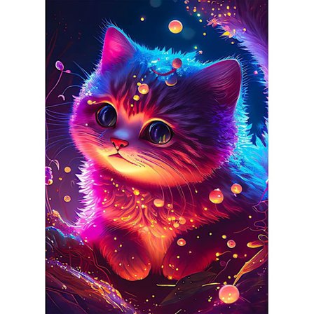 30x40cm, Farverig Kat 5d Diamantmalet Rhinestone Broderi Lærred