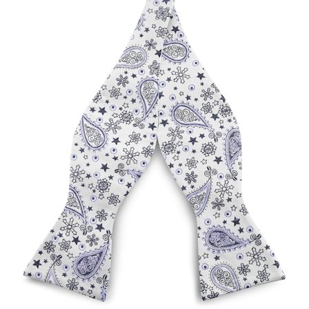 White & Blue Paisley Pattern Silk Self-Tie Bow tie for Men - Self-tie bow ties